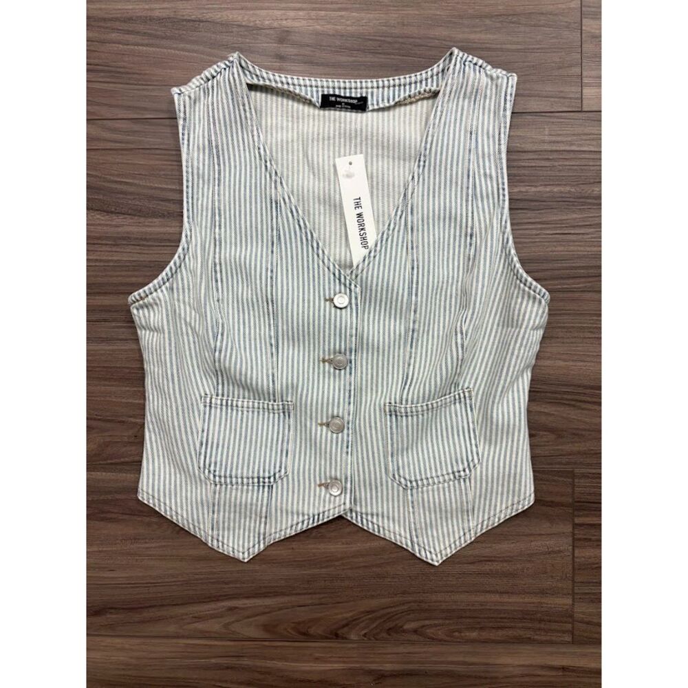Acid Washed Stripe Button Down Vest Top | NWT | Size M